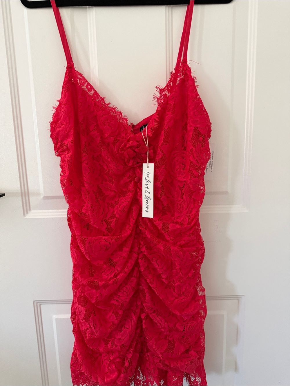 For Love & Lemons Red Lace Ruched Mini Dress